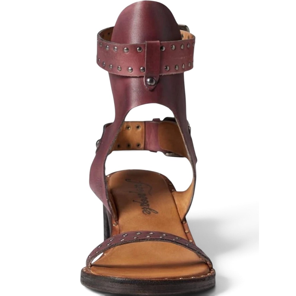 Free‎ People Happiness Purple Leather Studded Ankle Strap Heel Sandals 38.5 NWOB - Picture 2 of 13